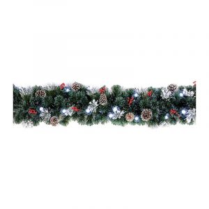1.8M Snow Tipped Garland With White LED Pinecones Berries