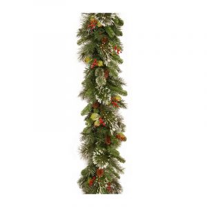 National Tree 9ft Wintry pine Garland with Pine cones and red berries