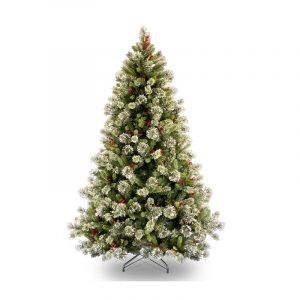 National Tree 7.5ft Wintry Pine Artificial tree with Snowy tips Pine cones & Red berries