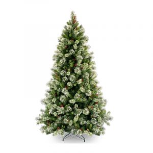 National Tree 7.5ft Wintry Pine Medium Artificial tree with Snowy tips Pine Cones & Red berries