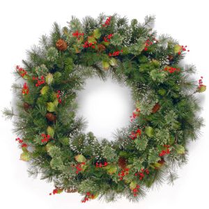 National Tree 24" Wintry Pine Wreath with Pine Cones and Red Berries