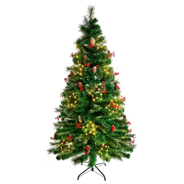 1.5M Snow Tipped Led Fibre Optic Star Tree with Berries and Cones