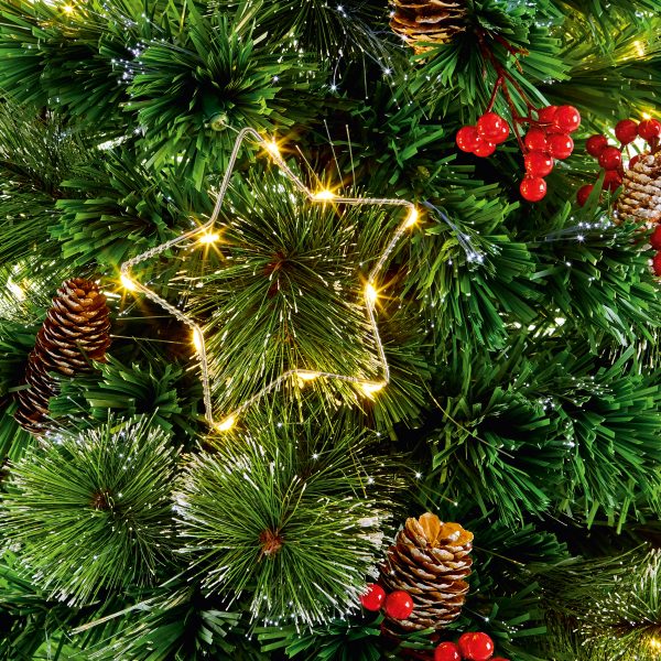1.5M Snow Tipped Led Fibre Optic Star Tree with Berries and Cones - Image 3
