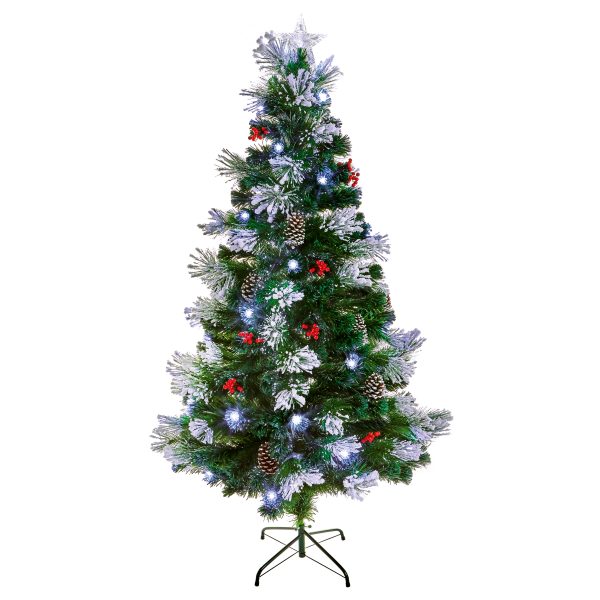 1.5M Snow Tipped Tree With Warm White LEDs Pinecones and Berries
