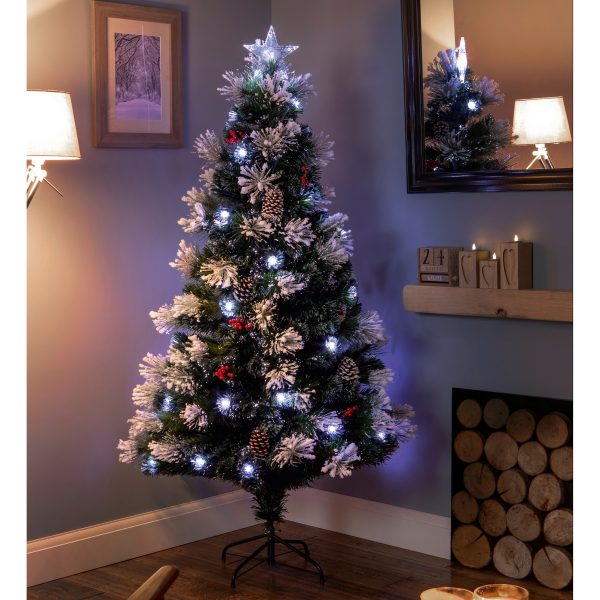 1.5M Snow Tipped Tree With Warm White LEDs Pinecones and Berries - Image 2