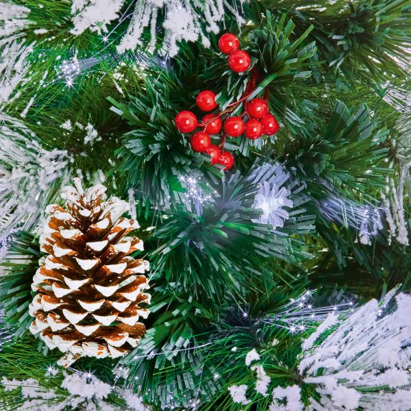 1.5M Snow Tipped Tree With Warm White LEDs Pinecones and Berries - Image 3