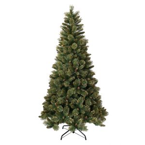 Shimmery Golden Bristle Pine 7.5ft Medium Hinged Tree with Pinecones and Gold Glitter